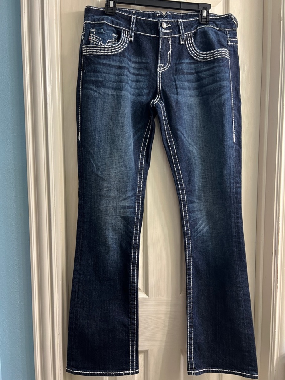 Vigoss Dark Indigo Wide Leg Jeans with White Contrast Stitching